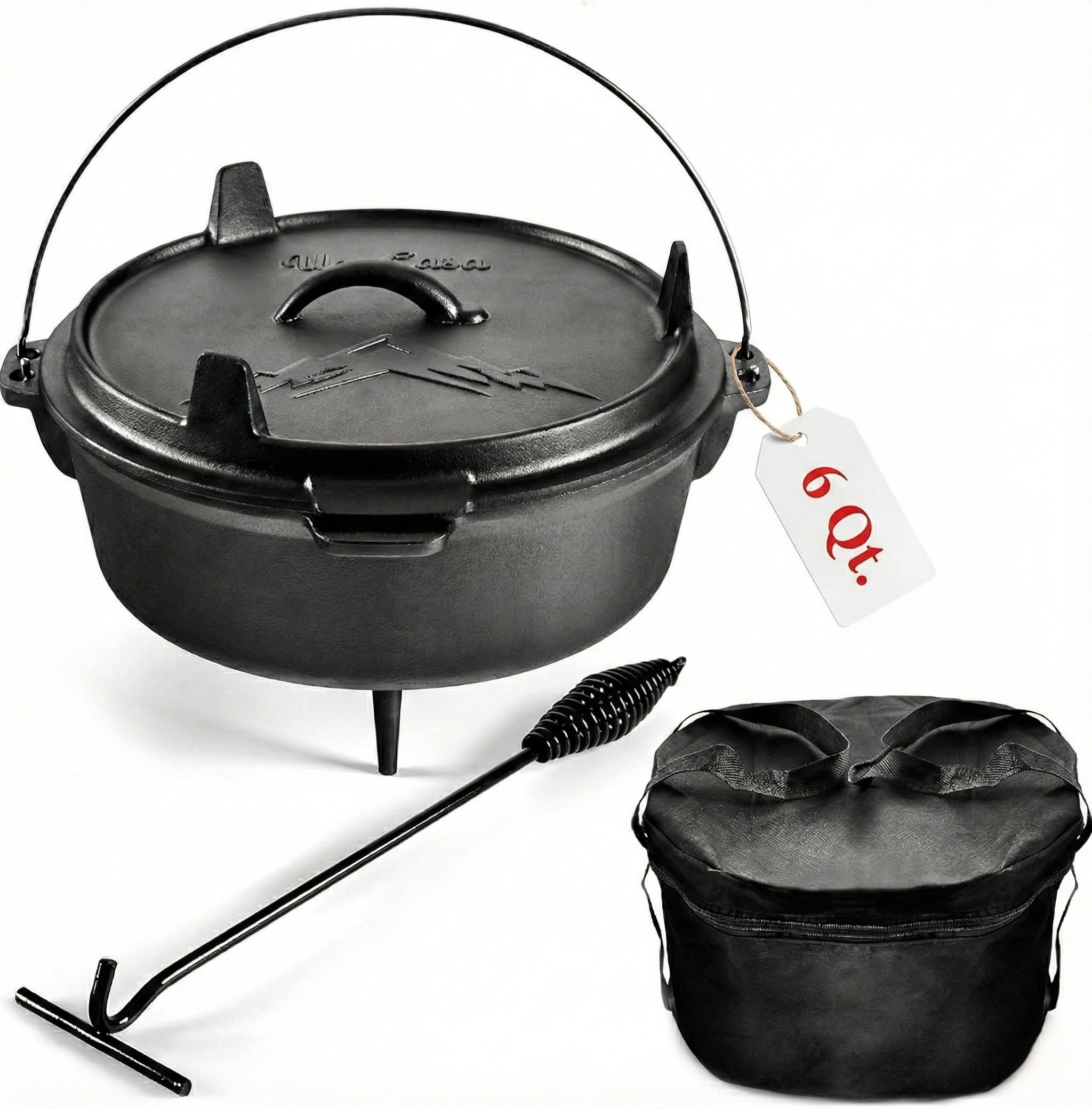 Amazon.com: Uno Casa 6Qt Cast Iron Camping Dutch Oven with Lid